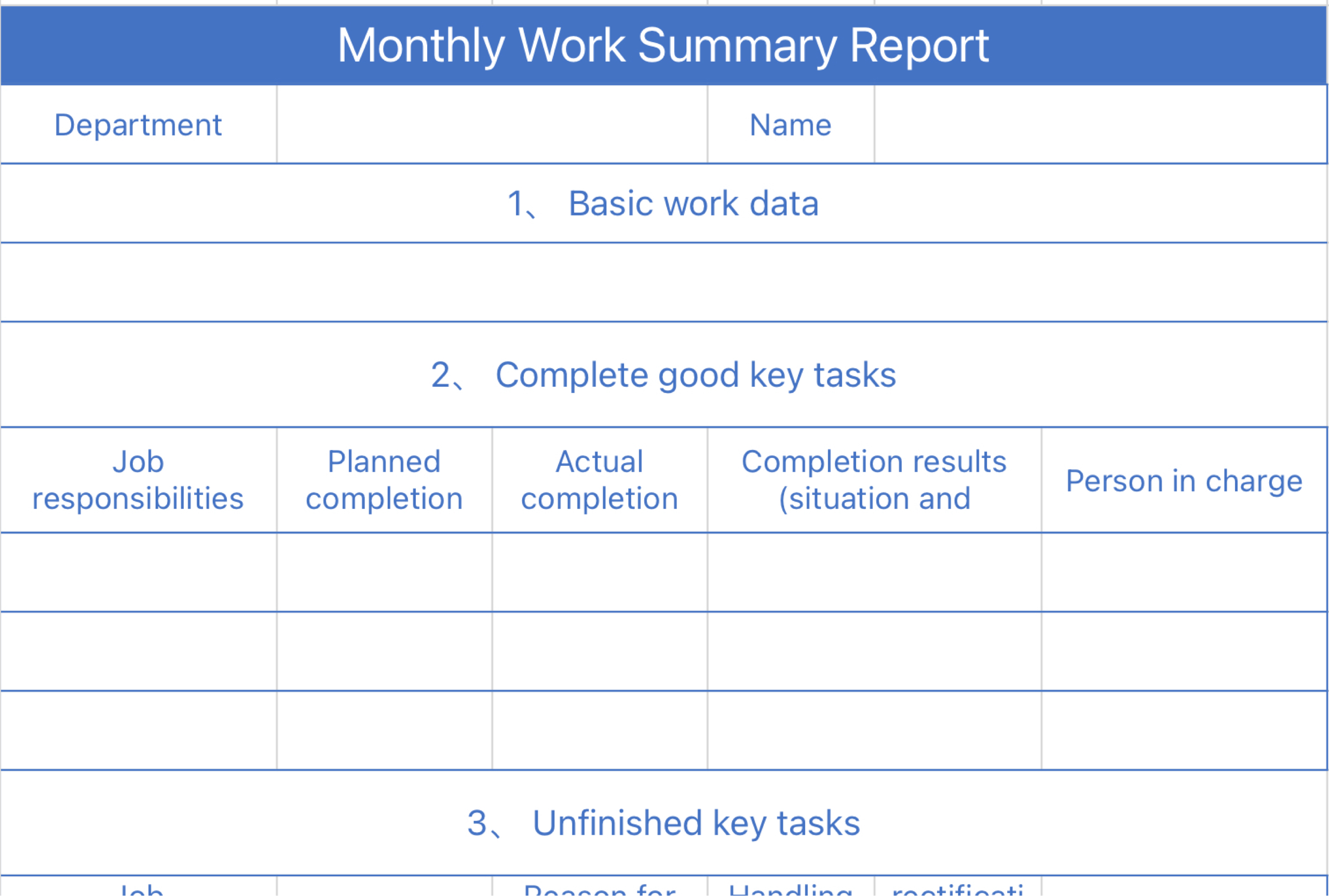 Monthly Work Summary Report
